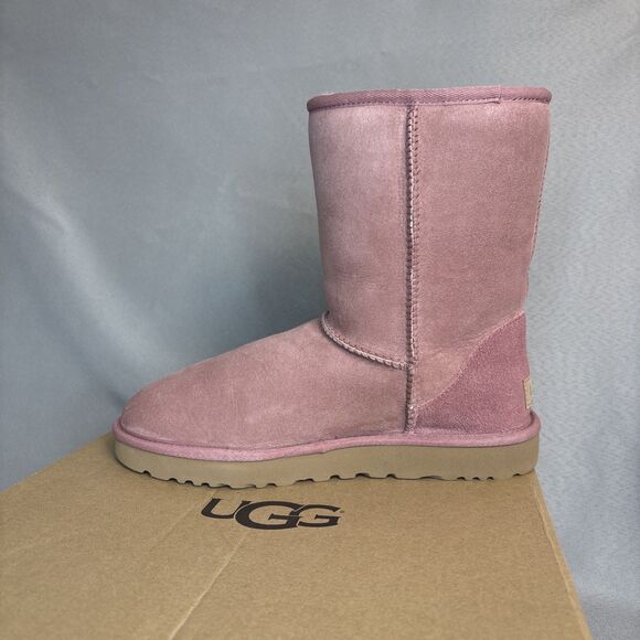 Women's UGG Boots Sz 8 Classic Short Pink Dawn PDW w/ Box Suede Wool Shearling - Picture 5 of 16